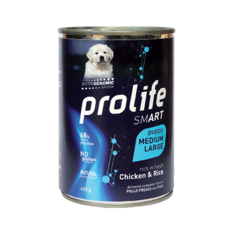 Prolife Smart Puppy Pollo e Riso Medium/Large Umido per Cuccioli - 400 g, 12 pezzi