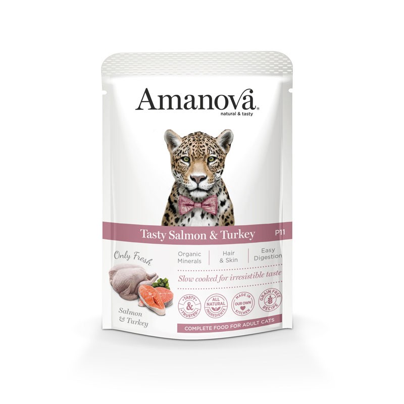 Amanova Sensitive al Salmone e Tacchino P11 per Gatti - 85 g, Singola