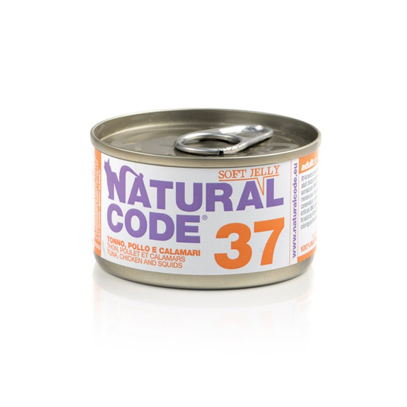 Natural Code 37 Jelly Tonno, Pollo, Calamari per Gatti 85gr - 85 g, 6 pezzi
