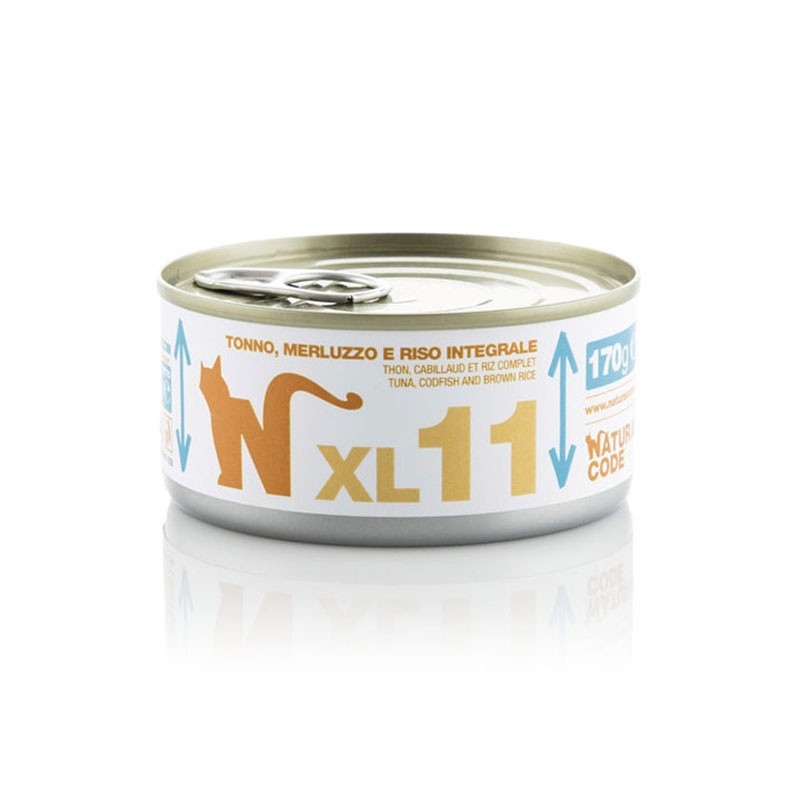 Natural Code XL11 Tonno, Merluzzo e Riso Integrale per Gatti - 170 g, 6 pezzi