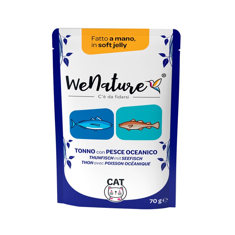 WeNature Tonno con Pesce Oceanico Soft Jelly per Gatti in Busta - 70 g, Singola
