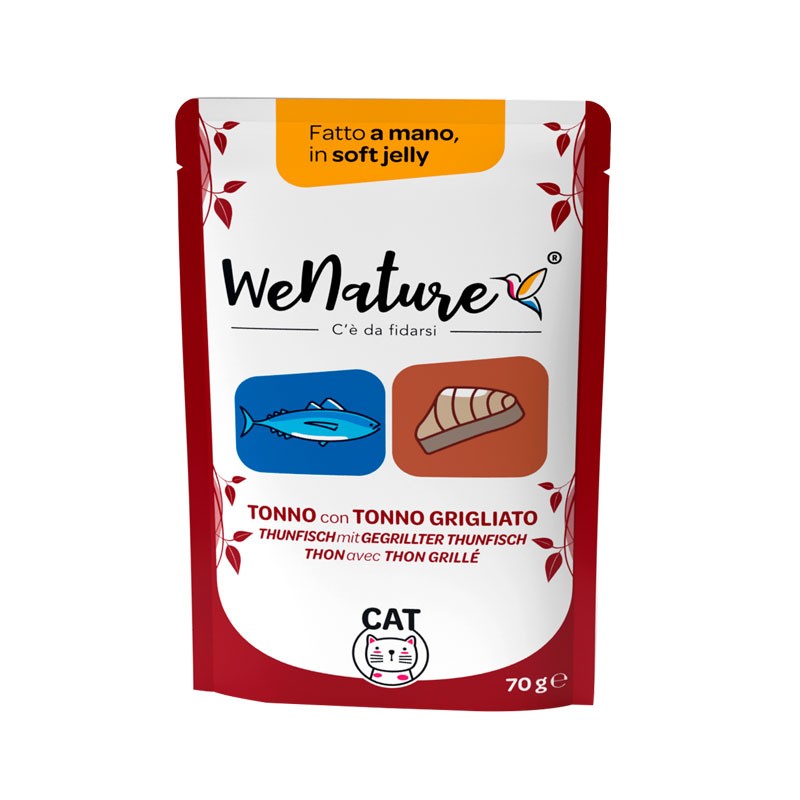 WeNature Tonno con Tonno Grigliato Soft Jelly in Busta per Gatti - 70 g, Singola