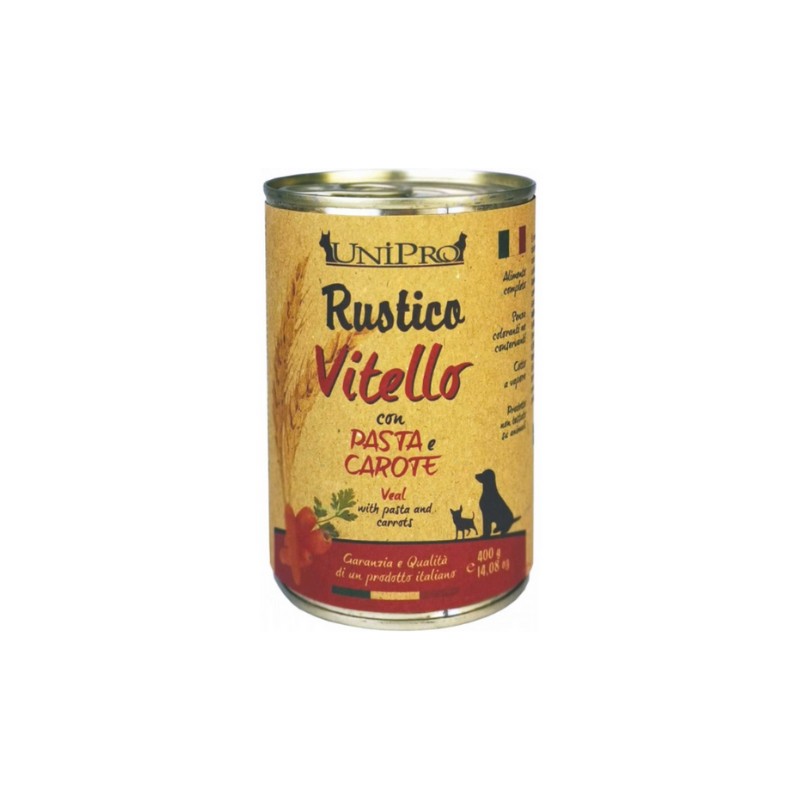 Unipro Rustico Vitello con Pasta e Carote per Cani - 400 g, 12 pezzi