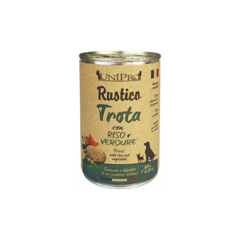 Unipro Rustico Trota con Riso e Verdure per Cani - 400 g, 12 pezzi