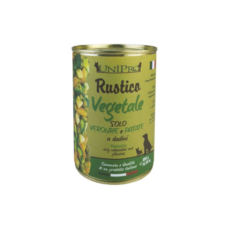 Unipro Rustico Vegetale Solo Verdure e Patate a Dadini per Cani - 400 g, 12 pezzi