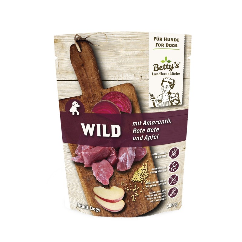 Betty's Landhausküche Cervo con Barbabietola Umido per Cani - 300 g, Singola