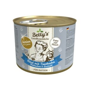 Betty's Landhausküche Manzo con Tacchino, Carote e Olio di Salmone Umido per Gatti