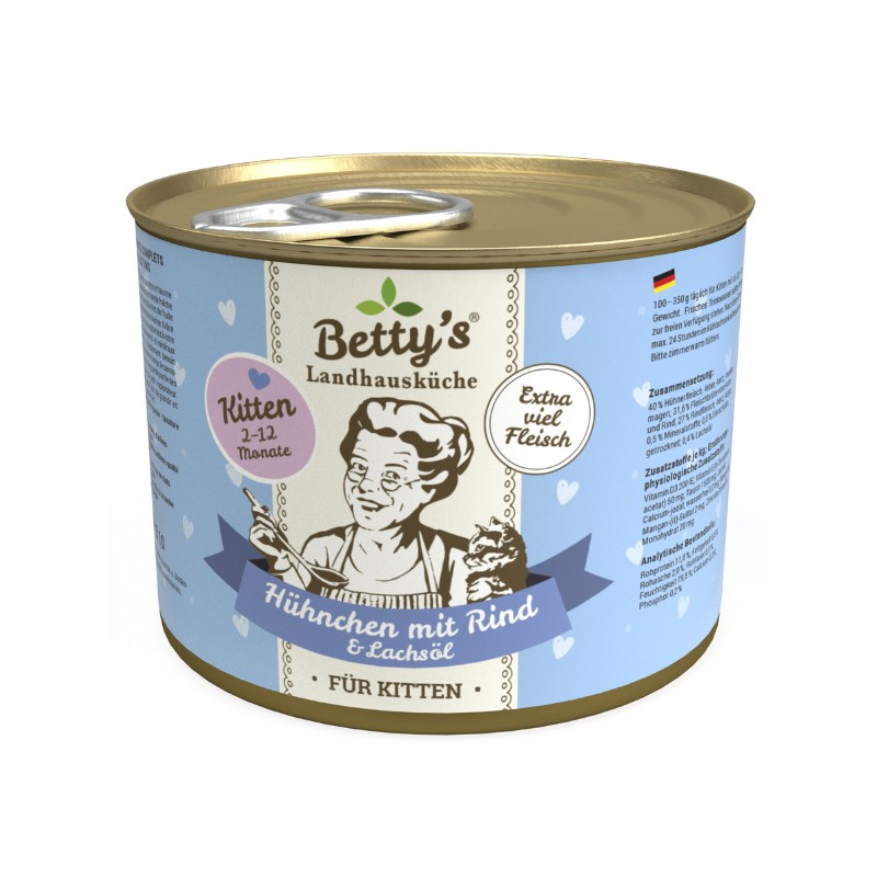 Betty's Landhausküche Pollo con Manzo Umido per Gattini - 200 g, Singola Betty's Landhausküche Pollo con Manzo Umido per Gattini - 200 g, Singola