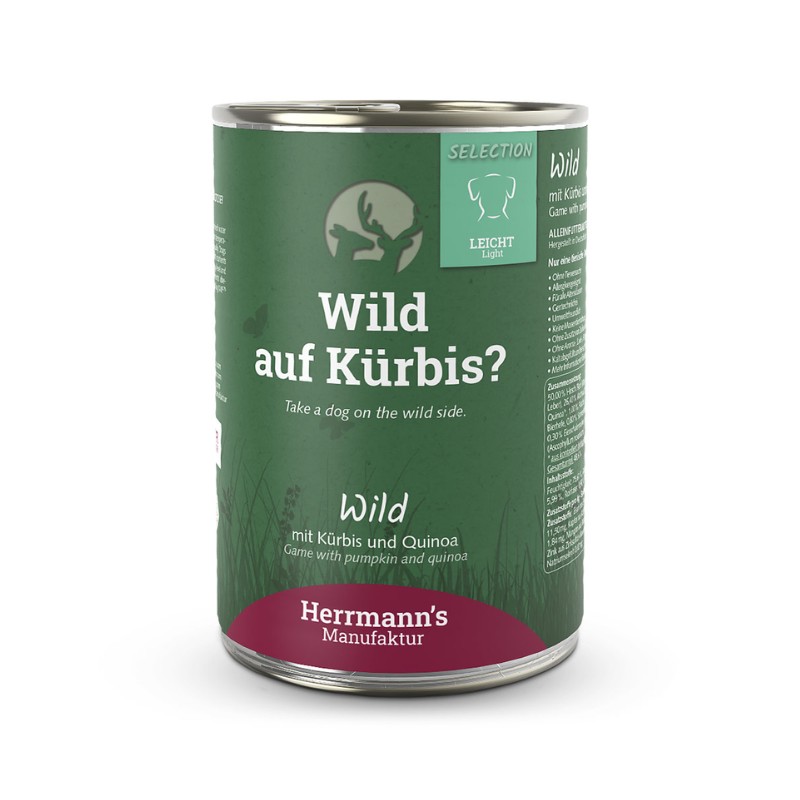 Herrmann's Selection Light Cervo con Zucca e Quinoa per Cani - 400 g, 12 pezzi