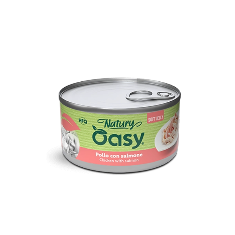 Oasy Natury Soft Jelly Pollo con Salmone per Gatti - 85 g, 12 pezzi