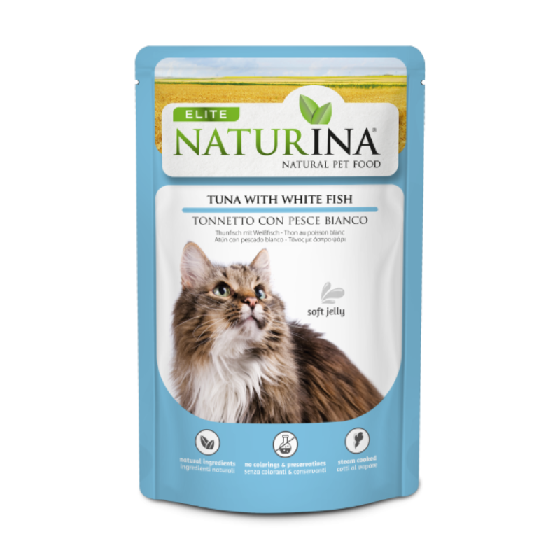 Naturina Elite Tonno con Pesce Bianco per Gatti in Busta - 70 g, Singola