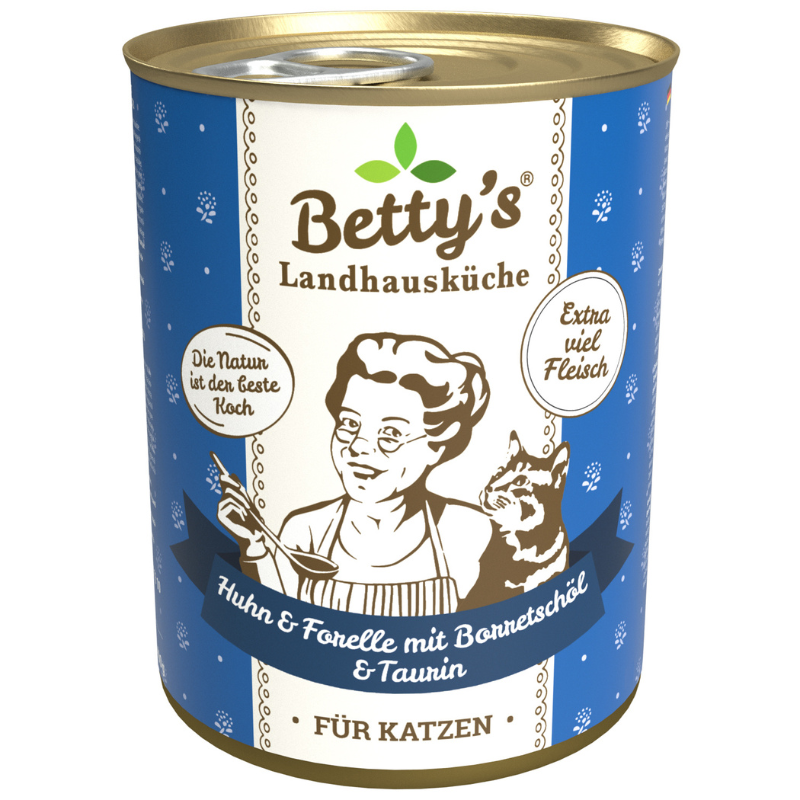 Betty's Landhausküche Pollo e Trota Umido per Gatti - 400 g, Singola Betty's Landhausküche Pollo e Trota Umido per Gatti - 400 g, Singola