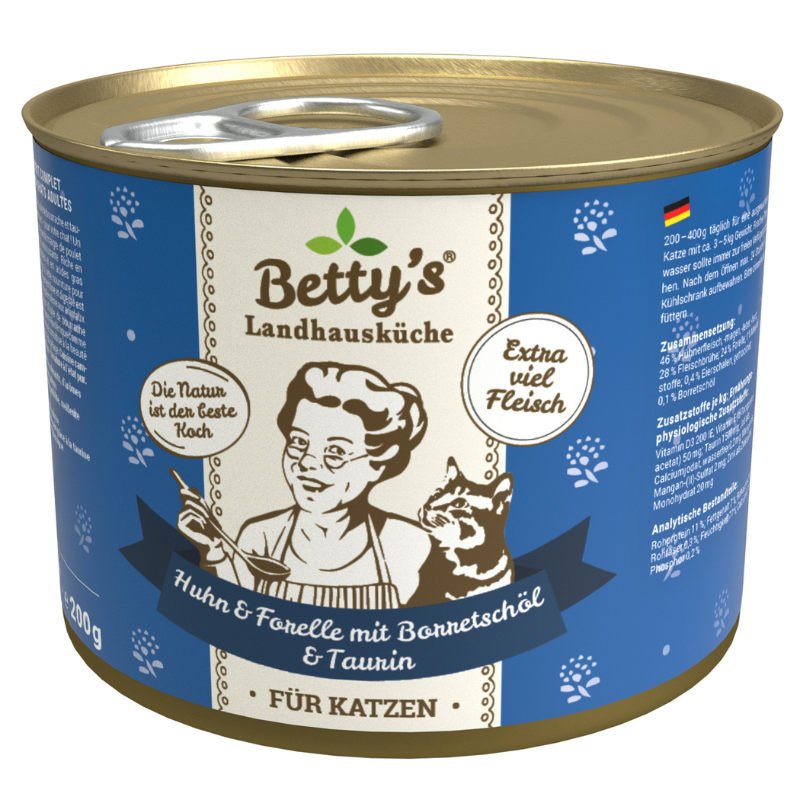 Betty's Landhausküche Pollo e Trota Umido per Gatti - 200 g, Singola Betty's Landhausküche Pollo e Trota Umido per Gatti - 200 g, Singola