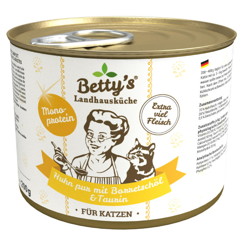 Image of Betty's Landhausküche Pollo con Olio di Borragine Umido per Gatti - 200 g, Singola062