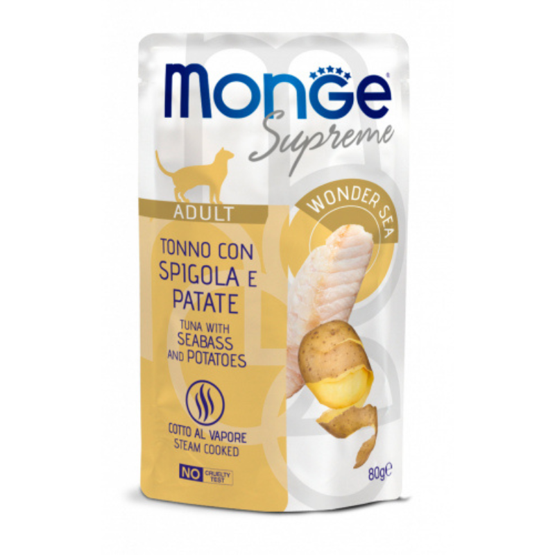 Monge Supreme Tonno con Spigola e Patate per Gatti - 80 g, Singola