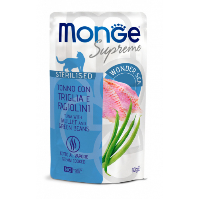 Monge Supreme Tonno con Triglia e Fagiolini per Gatti - 80 g, 6 pezzi