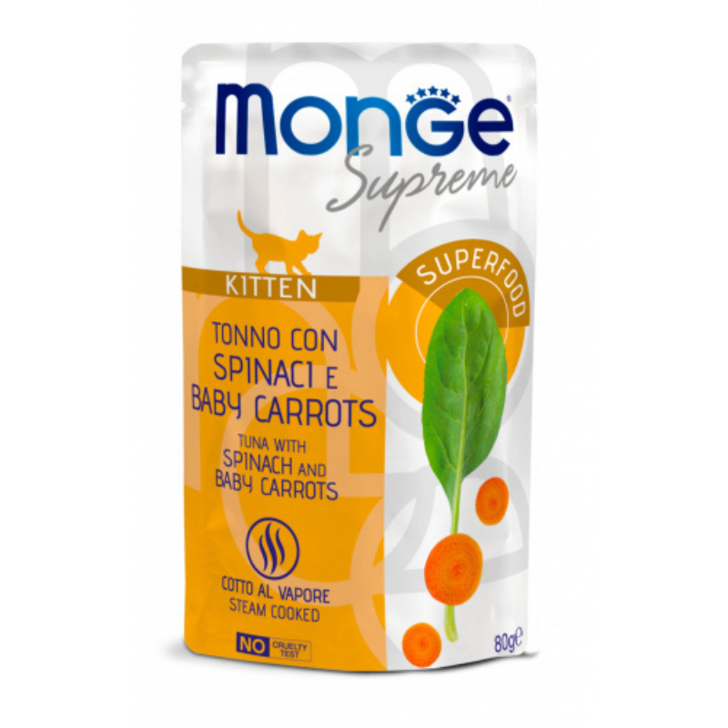 Monge Supreme Tonno con Spinaci e Carote per Gattini - 80 g, 6 pezzi