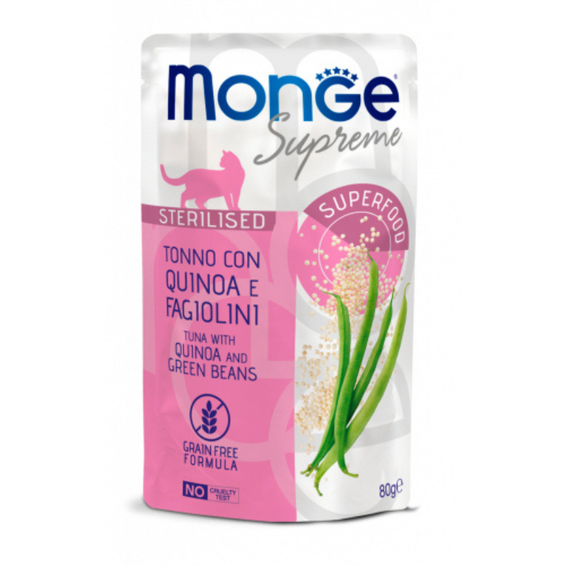 Monge Supreme Sterilized Tonno con Quinoa e Fagiolini per Gatti - 80 g, 6 pezzi
