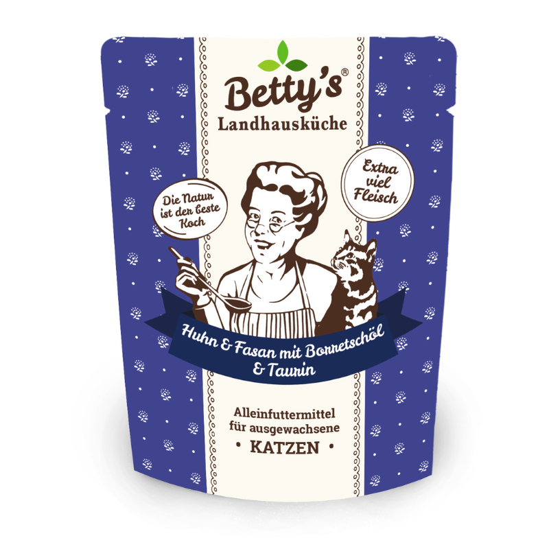 Betty's Landhausküche Pollo e Fagiano con Olio di Borragine Umido per Gatti - 250 g