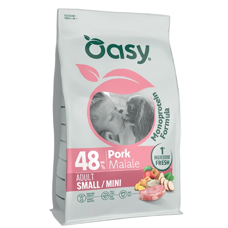Oasy One Animal Protein Adult Small/Mini Maiale per Cani - 2 Kg, 3 pezzi