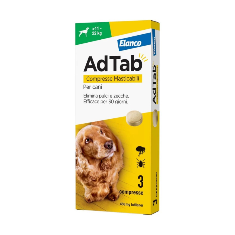 Elanco Adtab Compresse Masticabili dai 11 ai 22 Kg per Cani – 3 Compresse