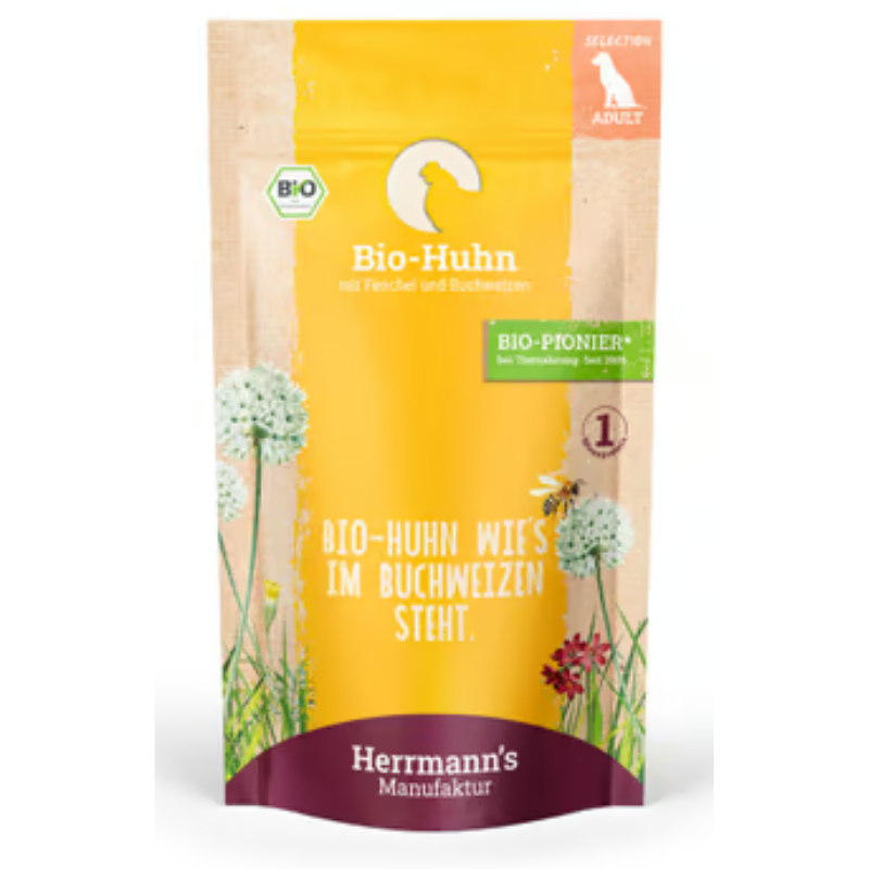 Herrmann's Selection Pollo Biologico con Finocchio e Grano Saraceno per Cani - 150 g, 12 pezzi img