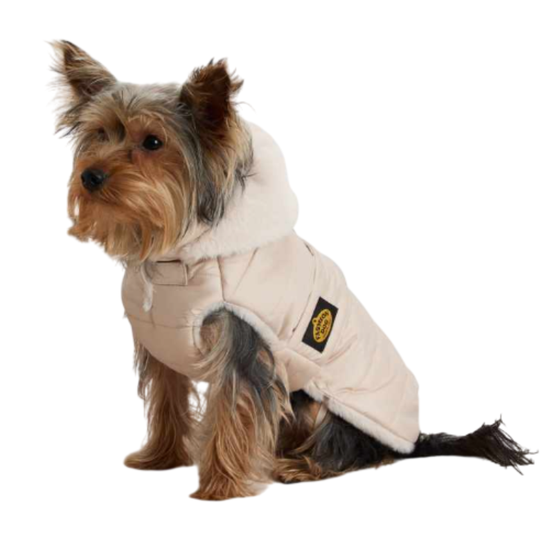 Fashion Dog Cappotto per Cani Beige Trapuntato Foderato in Pelliccia
